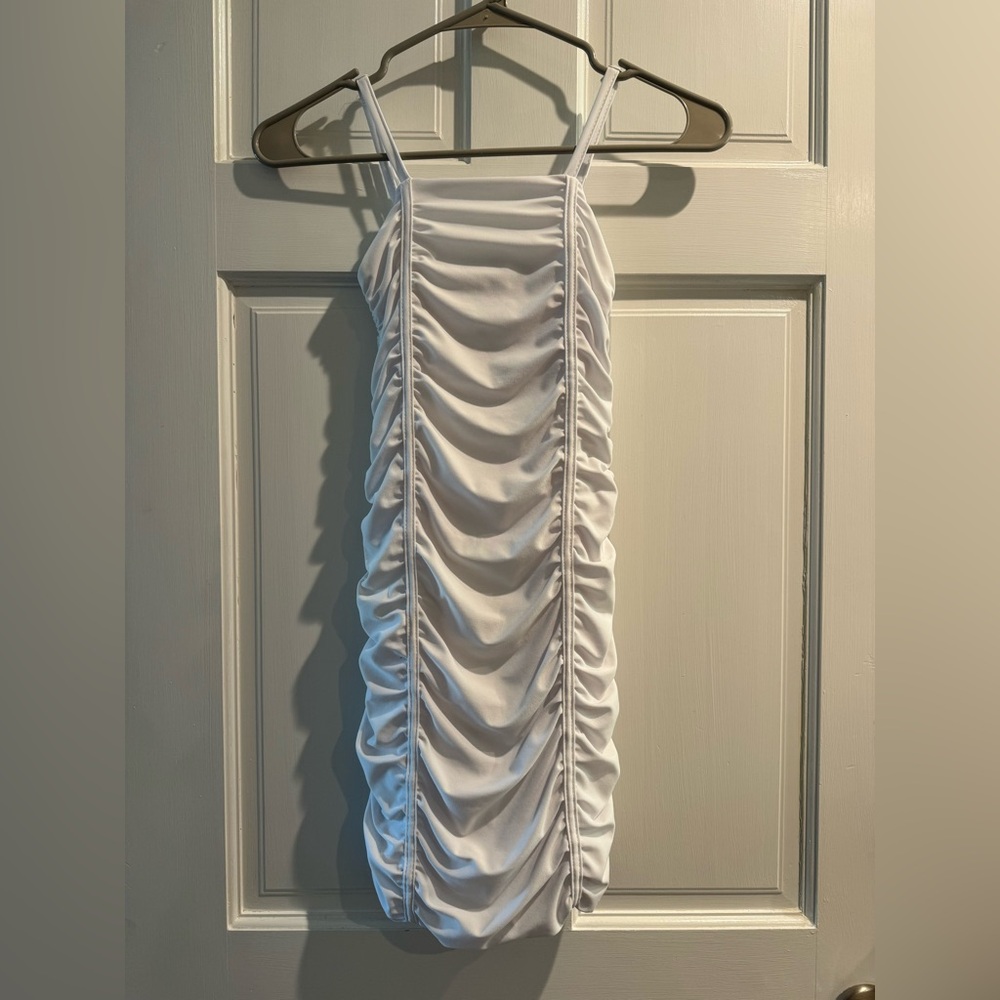 White Ruched Mini Dress